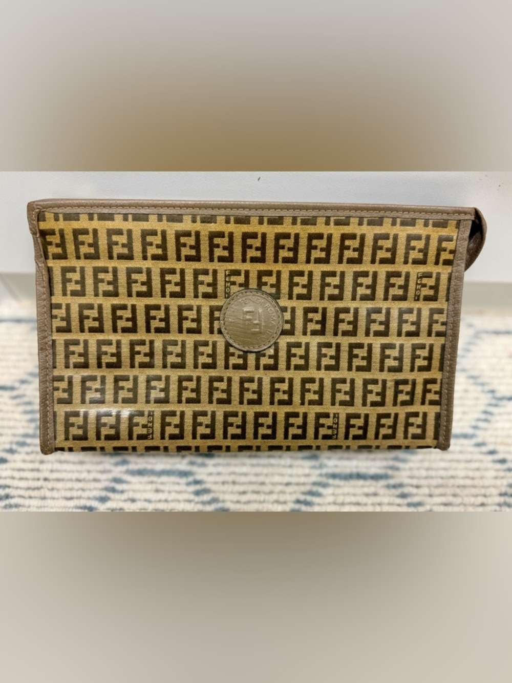 FENDI Vintage Classic Signature Zucca Monogram Brown Coated Canvas Clutch/Case